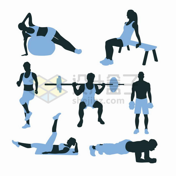 在健身房中使用健身球举重平板支撑的双色男人女人png图片免抠矢量素材 人物素材-第1张