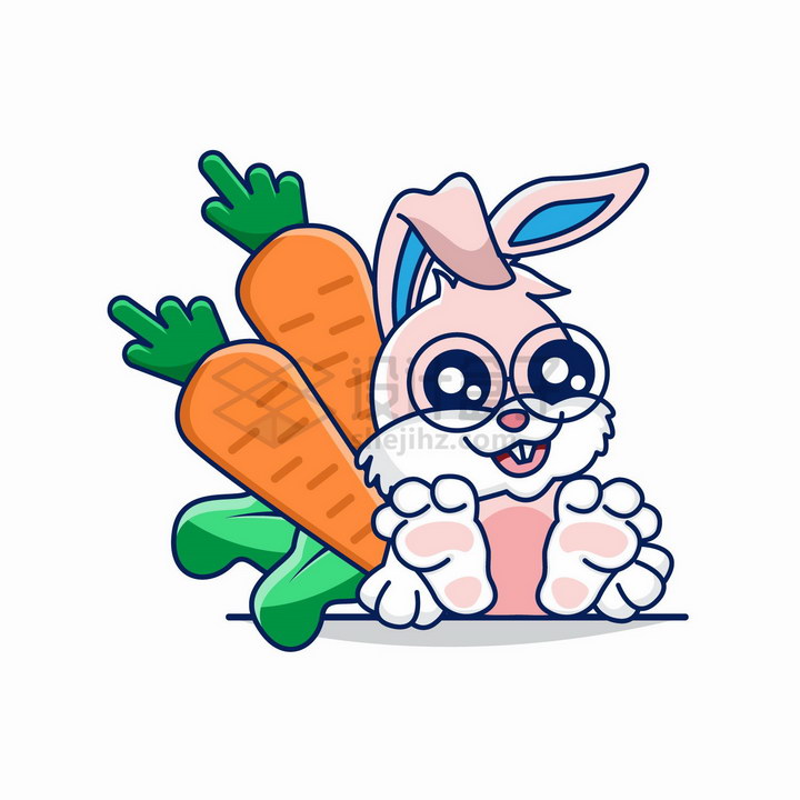 戴眼镜的卡通小兔子和胡萝卜png图片免抠矢量素材 生物自然-第1张