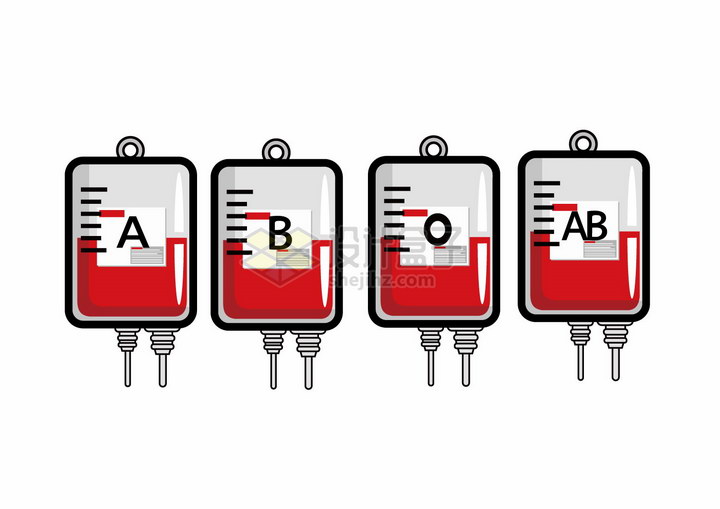 卡通血袋中的O型血A型血B型血和AB型血等血型png图片免抠矢量素材 健康医疗-第1张