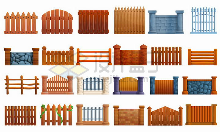 24款木制石块砖头组成的栅栏围墙png图片免抠矢量素材 建筑装修-第1张
