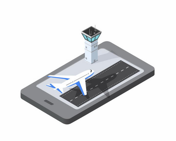 手机上的2.5D立体飞机场png图片免抠矢量素材 交通运输-第1张