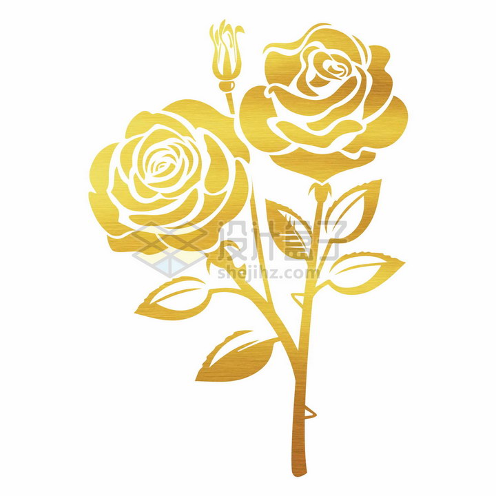 金色剪纸风格金叶子和玫瑰花花朵png图片免抠矢量素材 设计盒子
