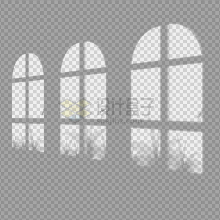 一排拱形窗户和窗外的树叶留下的影子png图片免抠矢量素材 效果元素-第1张