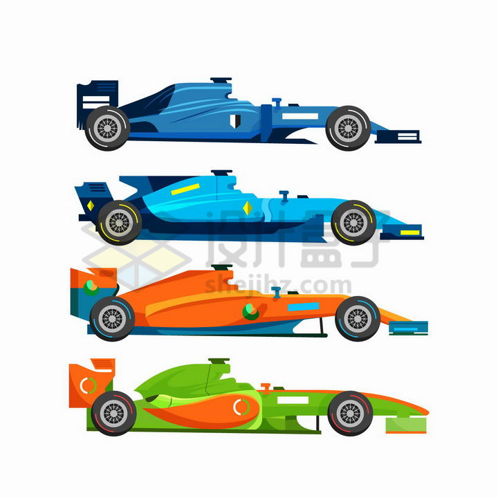4款不同颜色的F1方程式赛车侧视图png图片免抠矢量素材 交通运输-第1张