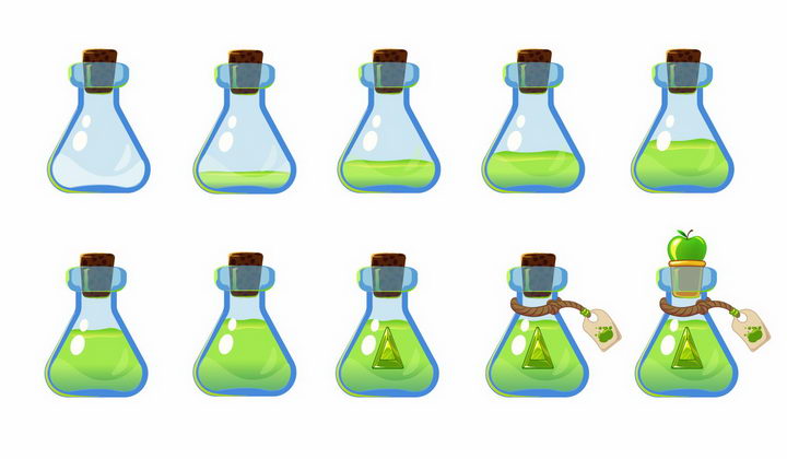10种卡通游戏中的绿色药水瓶png图片免抠矢量素材 UI-第1张