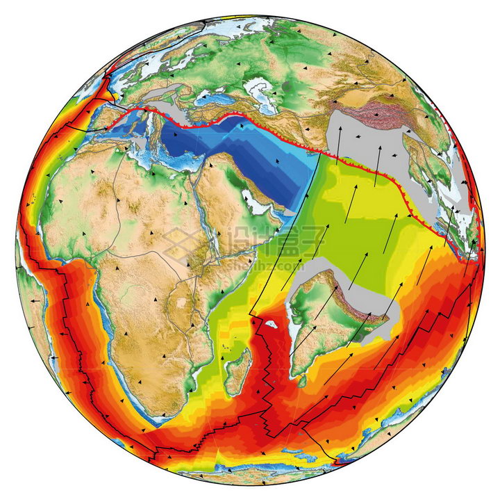 高清地球板块运动南亚次大陆撞击亚洲大陆地理教学配图png图片免抠素材 科学地理-第1张
