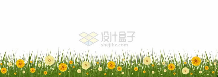 青草丛中点缀着的黄色橙色小花野花装饰png图片免抠矢量素材 生物自然-第1张