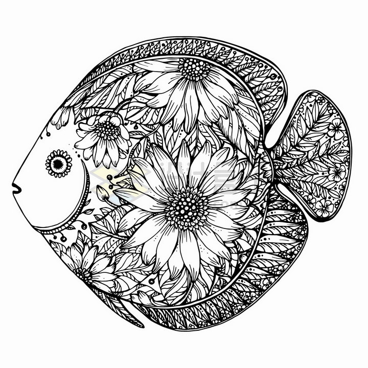 珊瑚鱼抽象图案纹理部落民族图腾png图片免抠矢量素材 生物自然-第1张
