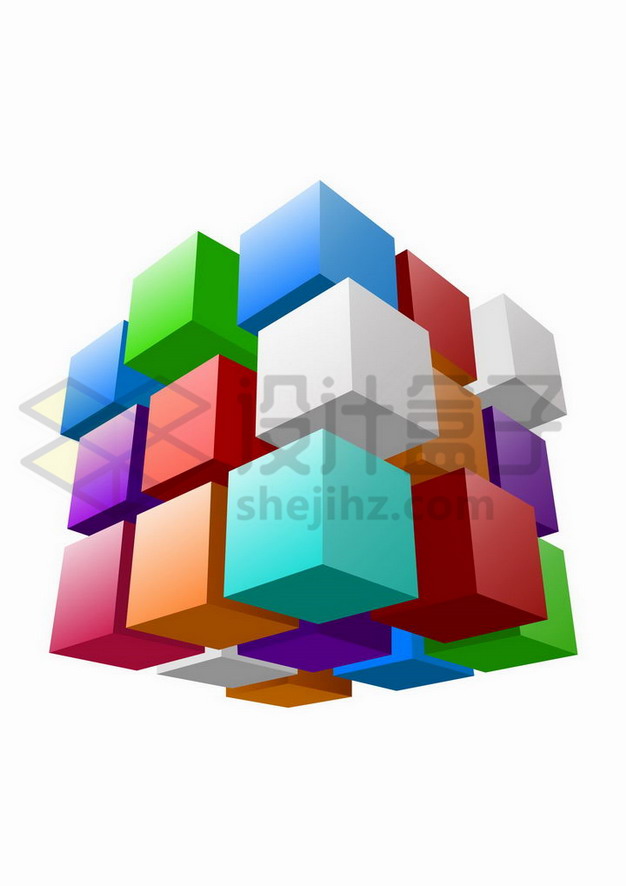 错位的彩色立方体矩阵魔方png图片免抠矢量素材 线条形状-第1张