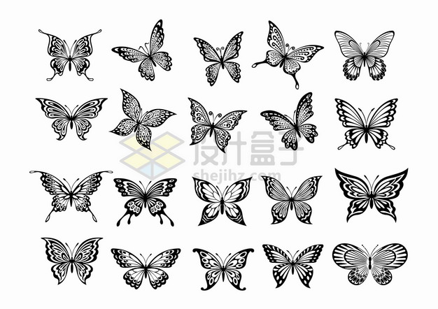 20款黑白色蝴蝶图案png图片素材