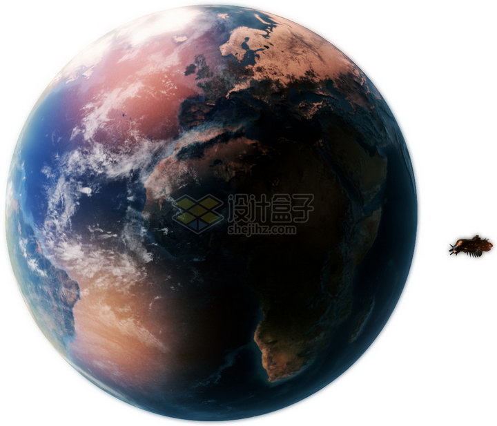 科幻风格的高清紫色地球和轨道上的飞船png图片免抠素材 科学地理-第1张