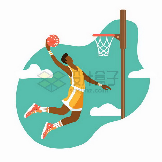 篮球运动员跳起来扣篮体育运动扁平插画png图片免抠矢量素材 休闲娱乐-第1张