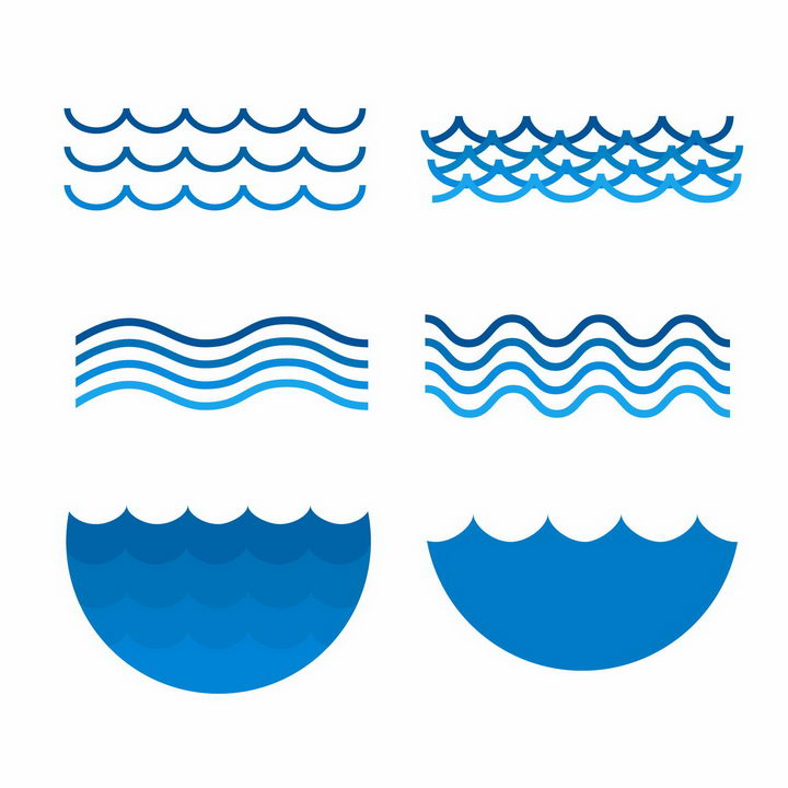 6款蓝色线条波浪图案png图片免抠矢量素材 装饰素材-第1张