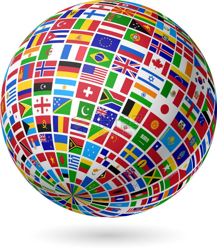世界各国国旗组成的圆球图案png图片免抠素材 设计盒子