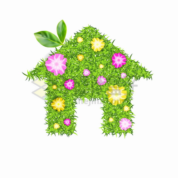 绿色青草草坪鲜花组成的房子家的标志png图片素材 生物自然-第1张