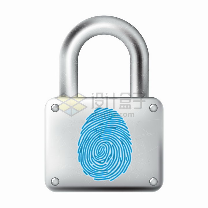 银灰色挂锁上的指纹象征了指纹识别技术png图片免抠矢量素材 IT科技-第1张