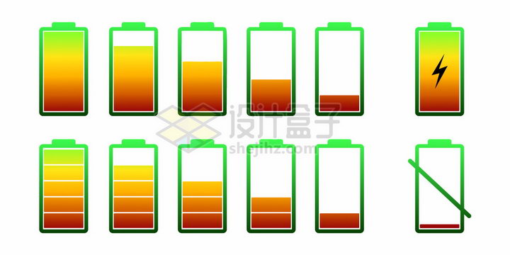 2套绿色边框的电池电量显示图标png图片免抠矢量素材 IT科技-第1张