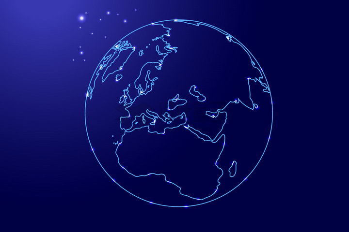 发光蓝色线条勾勒的地球png图片免抠矢量素材 科学地理-第1张