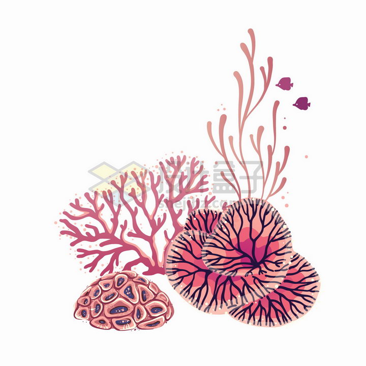 红色珊瑚海底世界风光手绘插画png图片免抠矢量素材 生物自然-第1张