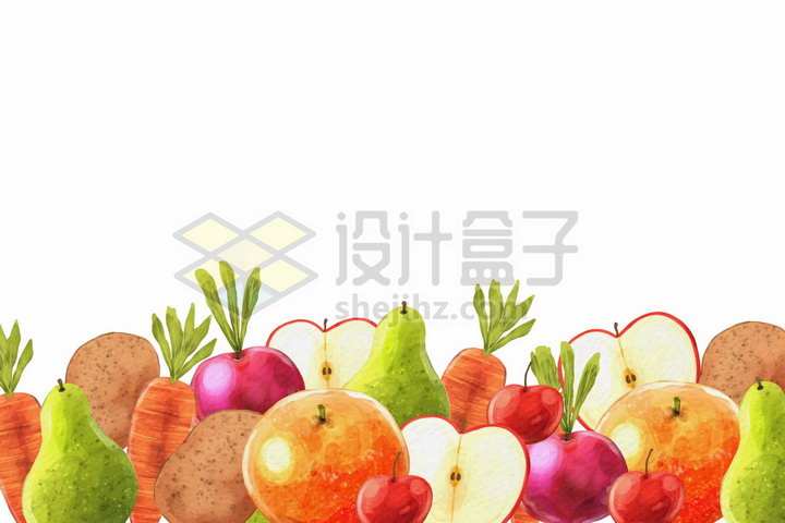 香梨石榴苹果胡萝卜土豆等美味水果蔬菜背景装饰png图片免抠矢量素材