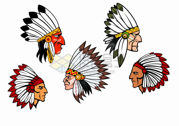 5款卡通印第安酋长头像png图片素材 人物素材-第1张
