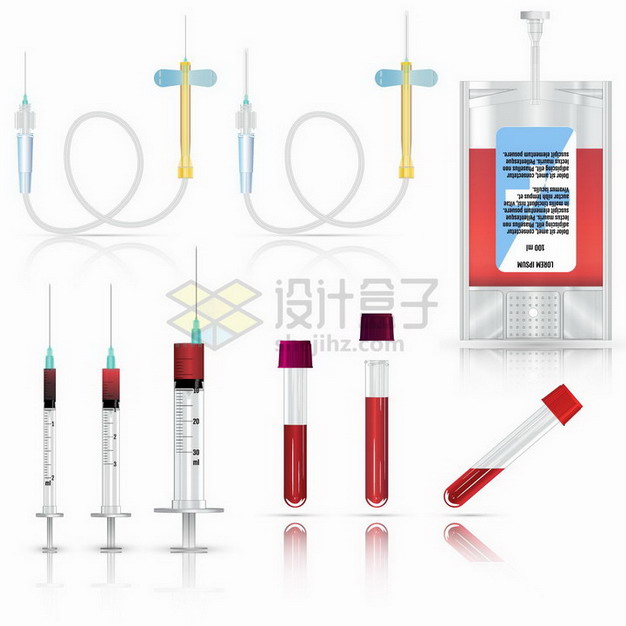 静脉注射针头血袋和抽血针筒血液采集管等医疗用品png图片免抠矢量素材 设计盒子