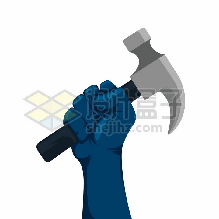 深蓝色的拳头紧握着榔头象征了五一劳动节png图片免抠矢量素材 工业农业-第1张