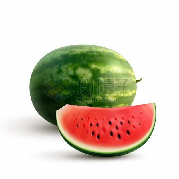 一个西瓜和切开的半个西瓜美味水果png图片免抠矢量素材