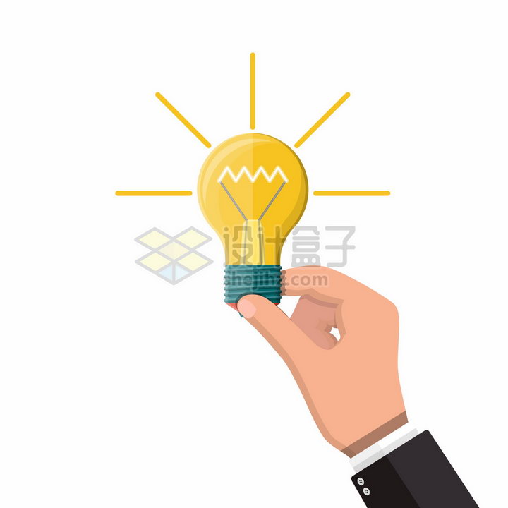 一只手拿着一个发光的黄色电灯泡象征了创意点子png图片素材 商务职场-第1张