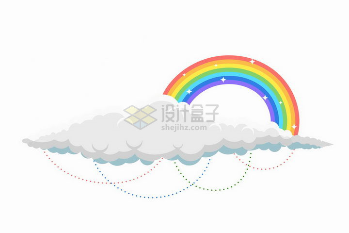 白云上的七彩虹和虚线装饰png图片免抠矢量素材 装饰素材-第1张