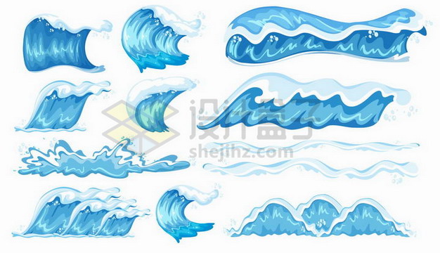 各种卡通风格蓝色的海浪波浪png图片免抠矢量素材 效果元素-第1张