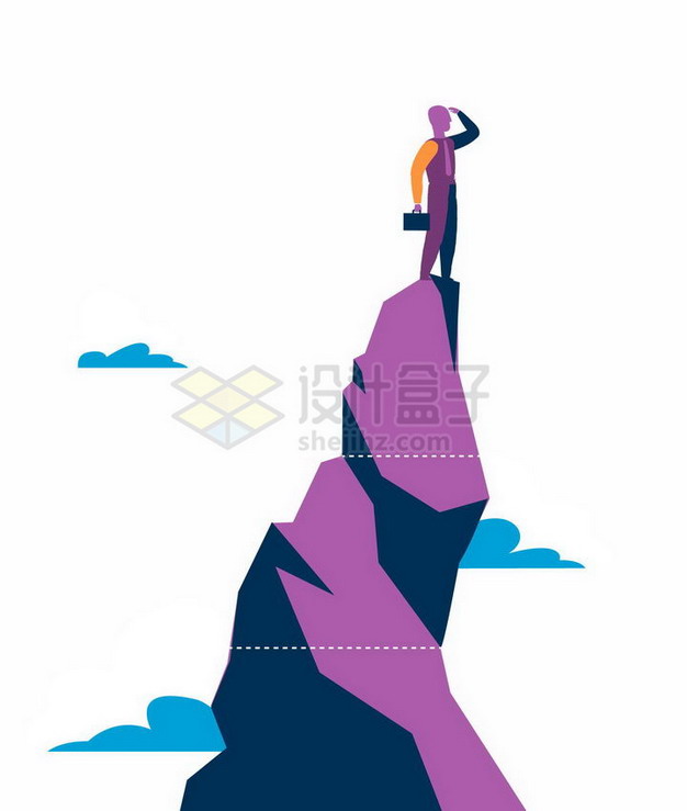 扁平插画风格站在山顶张望的商务人士象征了成功人士png图片免抠矢量素材 商务职场-第1张