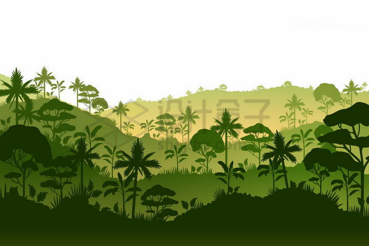 大山中的热带雨林剪影png图片免抠矢量素材 生物自然-第1张