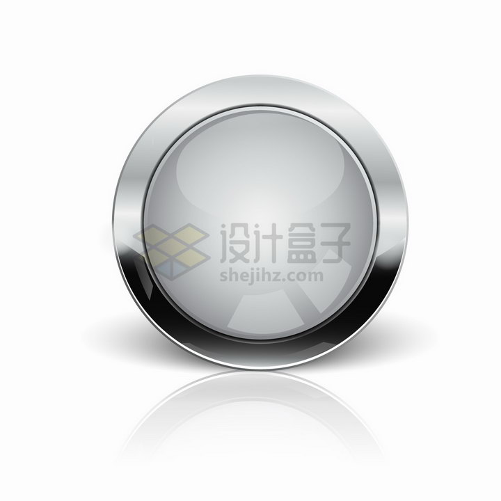 金属银色边框的灰色圆形水晶按钮png图片素材 按钮元素-第1张