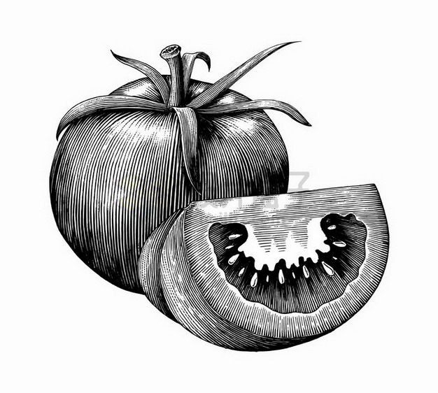 切开的西红柿番茄美味水果蔬菜手绘素描插画png图片免抠矢量素材 生活素材-第1张
