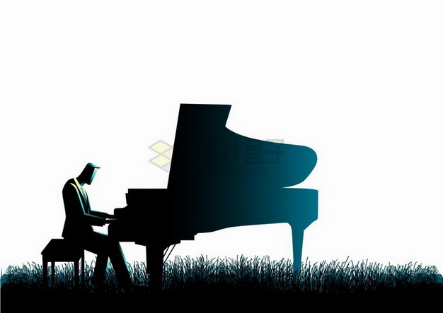 在草地上弹钢琴的男人剪影png图片免抠矢量素材 休闲娱乐-第1张
