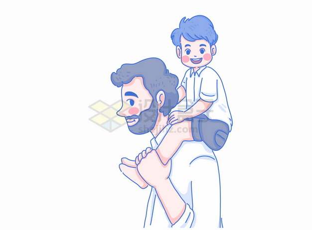 父亲节卡通儿子骑在爸爸脖子上亲子关系彩绘插画png图片素材