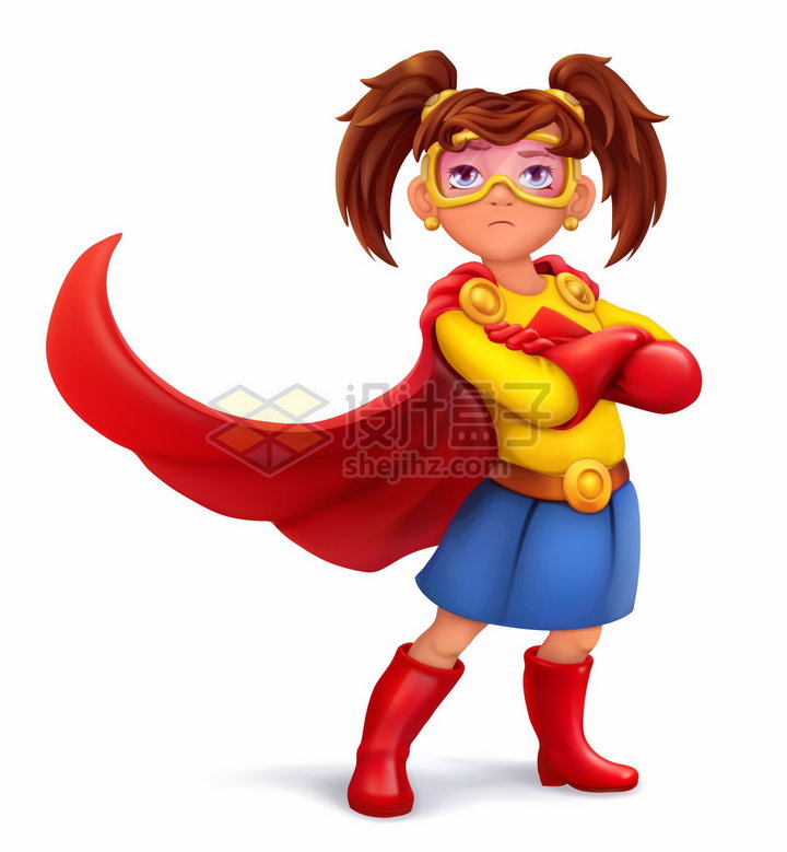 穿红色超人服的卡通女孩超级英雄梦想png图片素材 人物素材-第1张