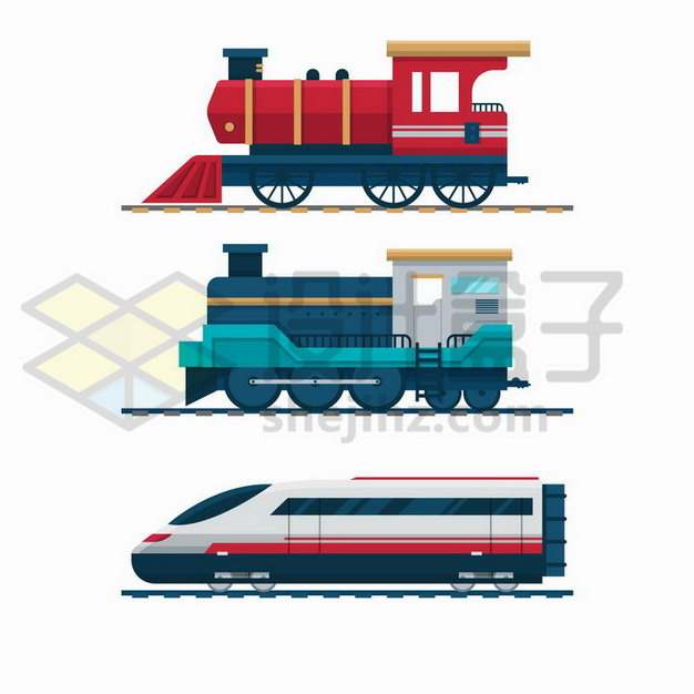 复古蒸汽火车头和高铁车头png图片免抠矢量素材