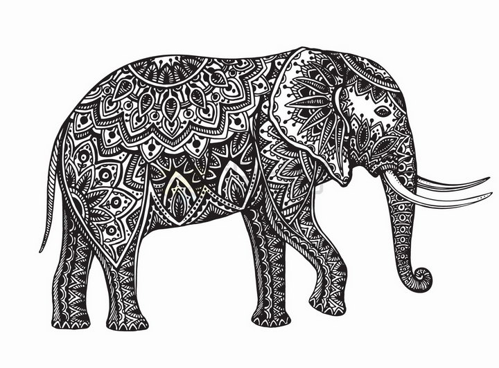 大象抽象图案纹理部落民族图腾png图片免抠矢量素材 生物自然-第1张