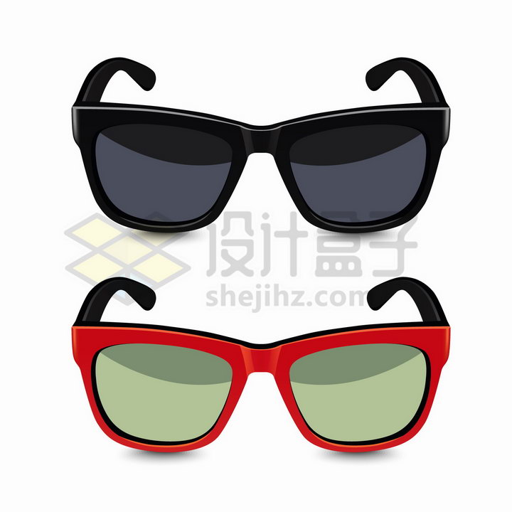 逼真的黑色和红色镜框的眼镜太阳镜墨镜png图片免抠矢量素材 生活素材-第1张
