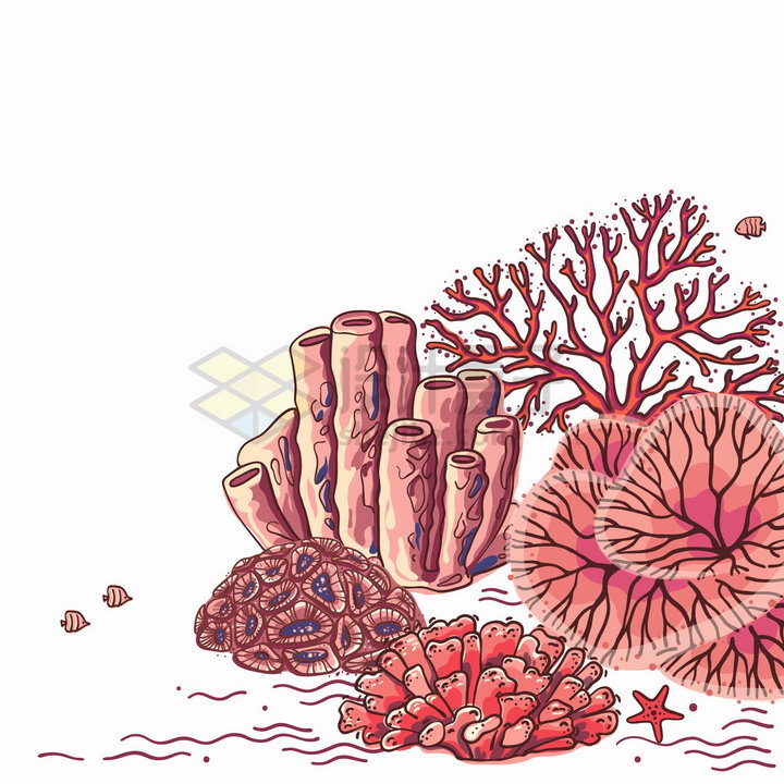 漫画风格红色珊瑚海底世界风光png图片免抠矢量素材 生物自然