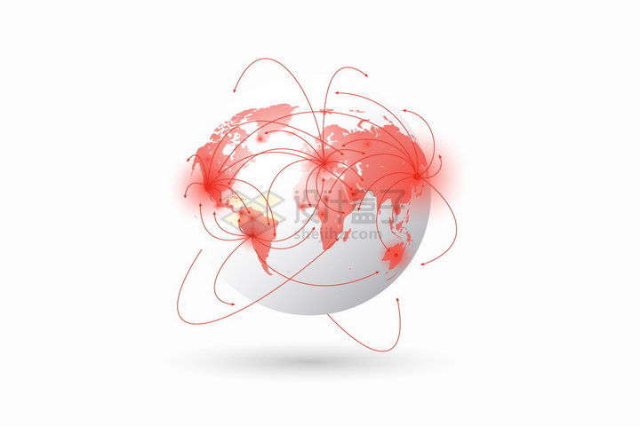 白色立体地球模型上红色线条象征了新型冠状病毒在全球传播png图片免抠矢量素材 健康医疗-第1张