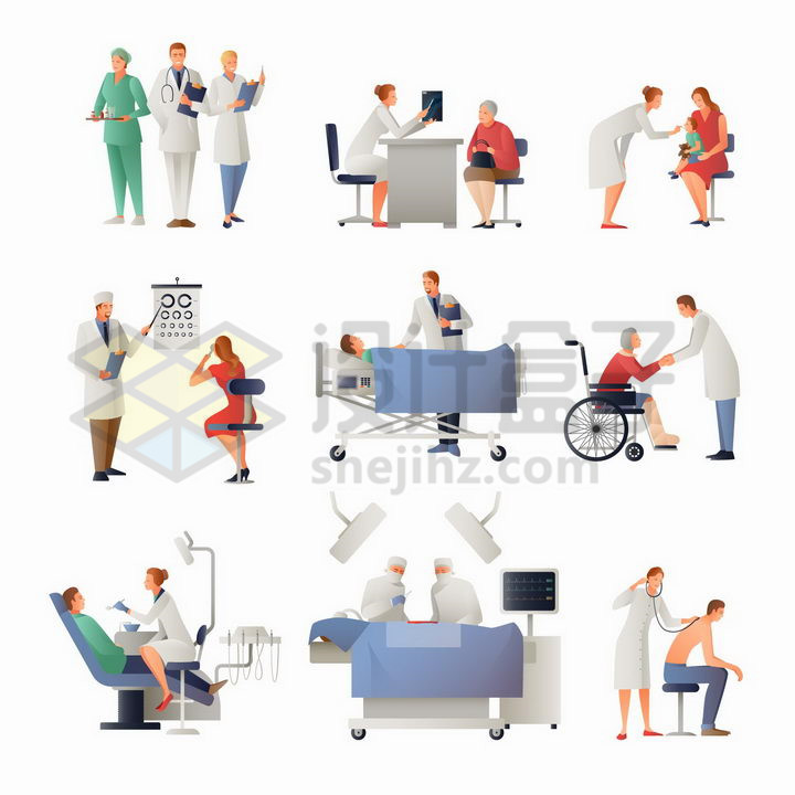 9款扁平插画风格医院医生和患者png图片免抠矢量素材 健康医疗-第1张