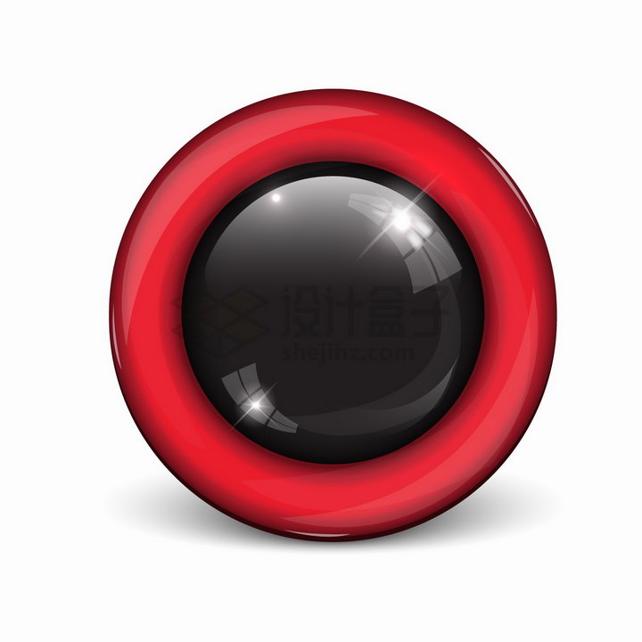 红色玻璃边框黑色圆形水晶按钮png图片素材 按钮元素-第1张