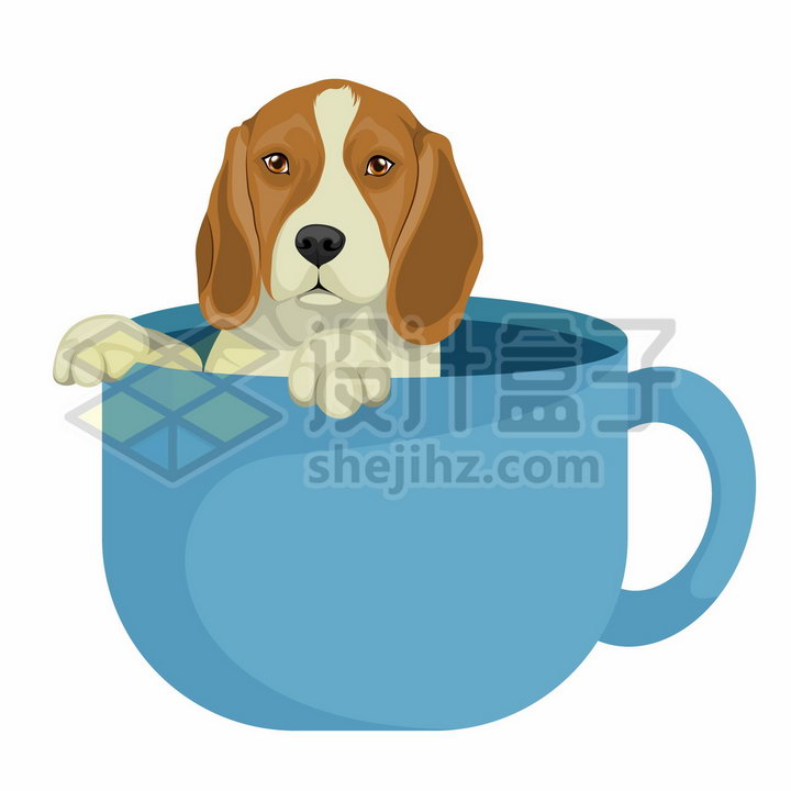 茶杯中的狗狗宠物狗彩绘插画png图片免抠矢量素材 生物自然-第1张