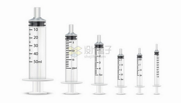6款不同高度和直径的一次性注射器针筒医疗用品png图片免抠矢量素材 健康医疗-第1张
