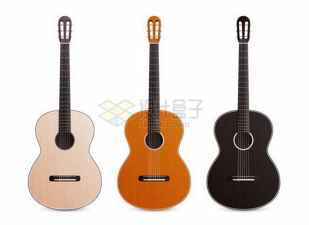 三种颜色的古典木吉他音乐乐器png图片免抠矢量素材