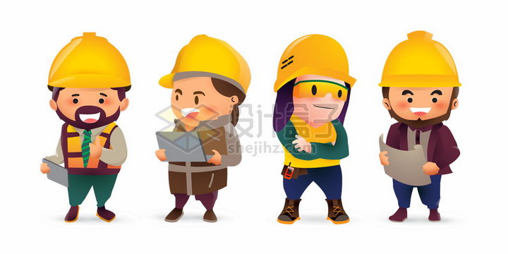 4个可爱的卡通建筑工人五一劳动节png图片免抠矢量素材 人物素材-第1张