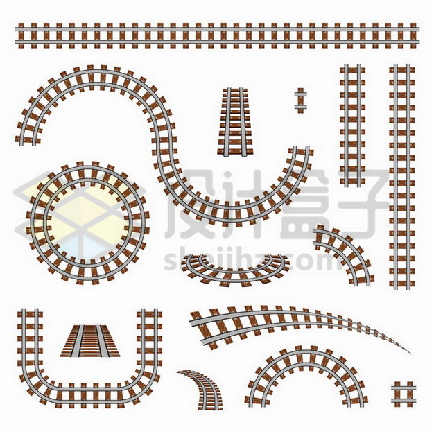 各种弯曲形状的铁路铁轨png图片免抠矢量素材 交通运输-第1张
